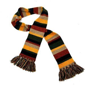 HOWLIN' *Flawed* Yellow Blue Red Striped 100% Pure Wool Scotland Fringe Scarf